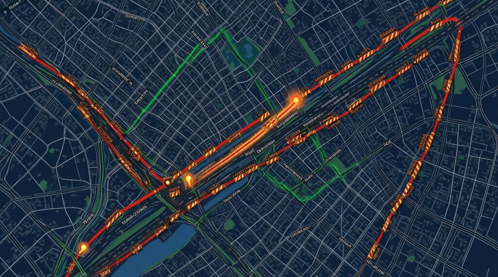 Ситуация на дорогах: ремонт трасс, перекрытия, пробки и аварийные участки - иллюстрация